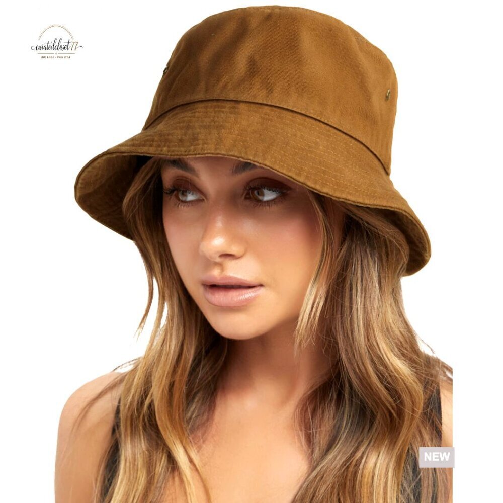 Washed Cotton Bucket Hat Packable Summer Beach Sun Hat Adjustable Chin Strap